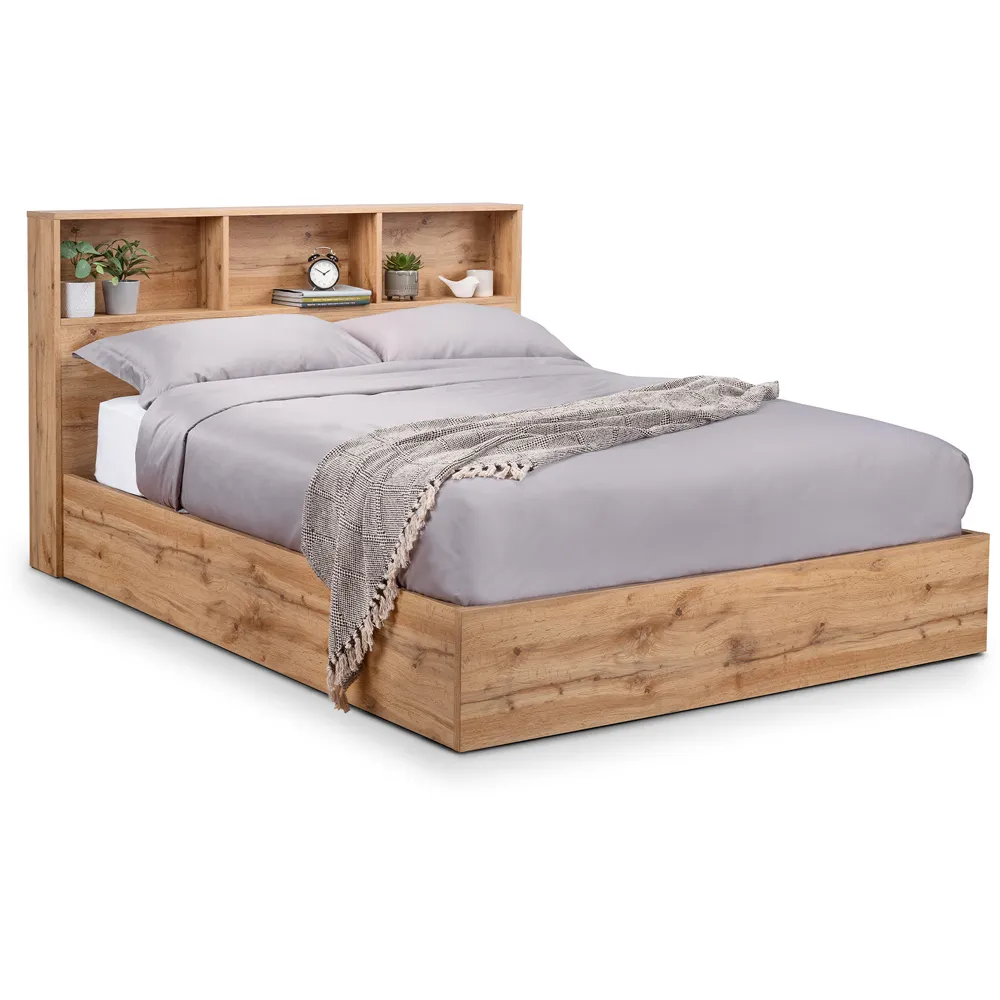 Bali Double Storage Ottoman Bed with Bookcase - Light Oak