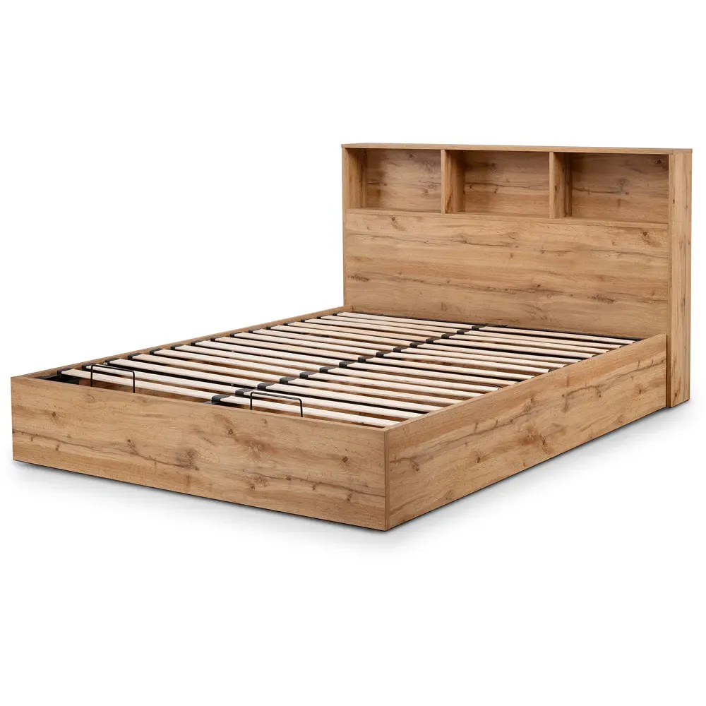 Bali Double Storage Ottoman Bed with Bookcase - Light Oak