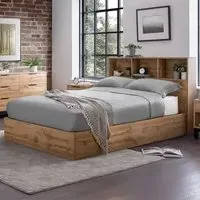 Bali Double Storage Ottoman Bed with Bookcase - Light Oak