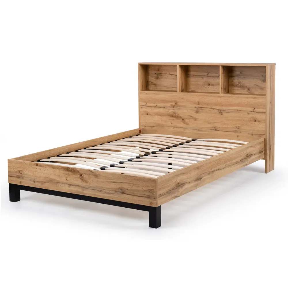 Bali King Size Bed Frame with Bookcase Headboard - Brown, Oak