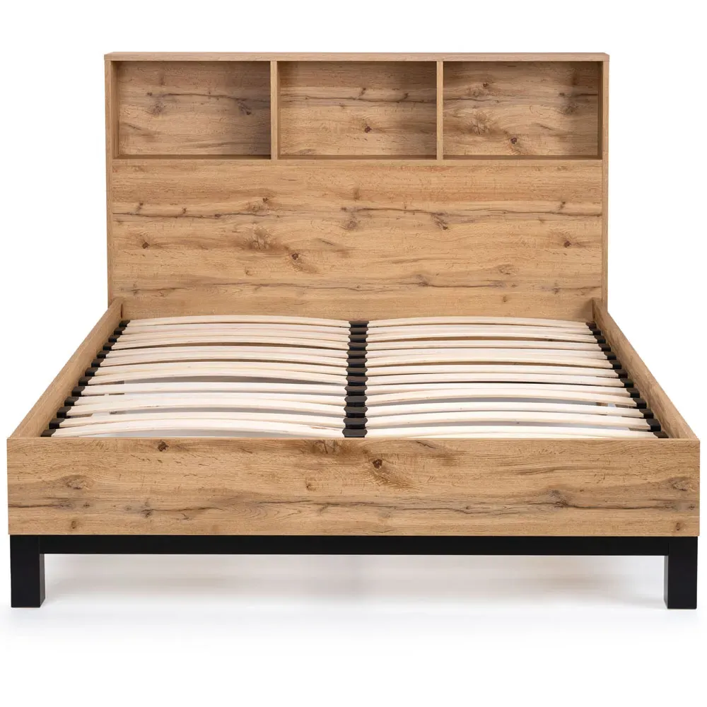 Bali King Size Bed Frame with Bookcase Headboard - Brown, Oak