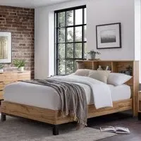 Bali King Size Bed Frame with Bookcase Headboard - Brown, Oak