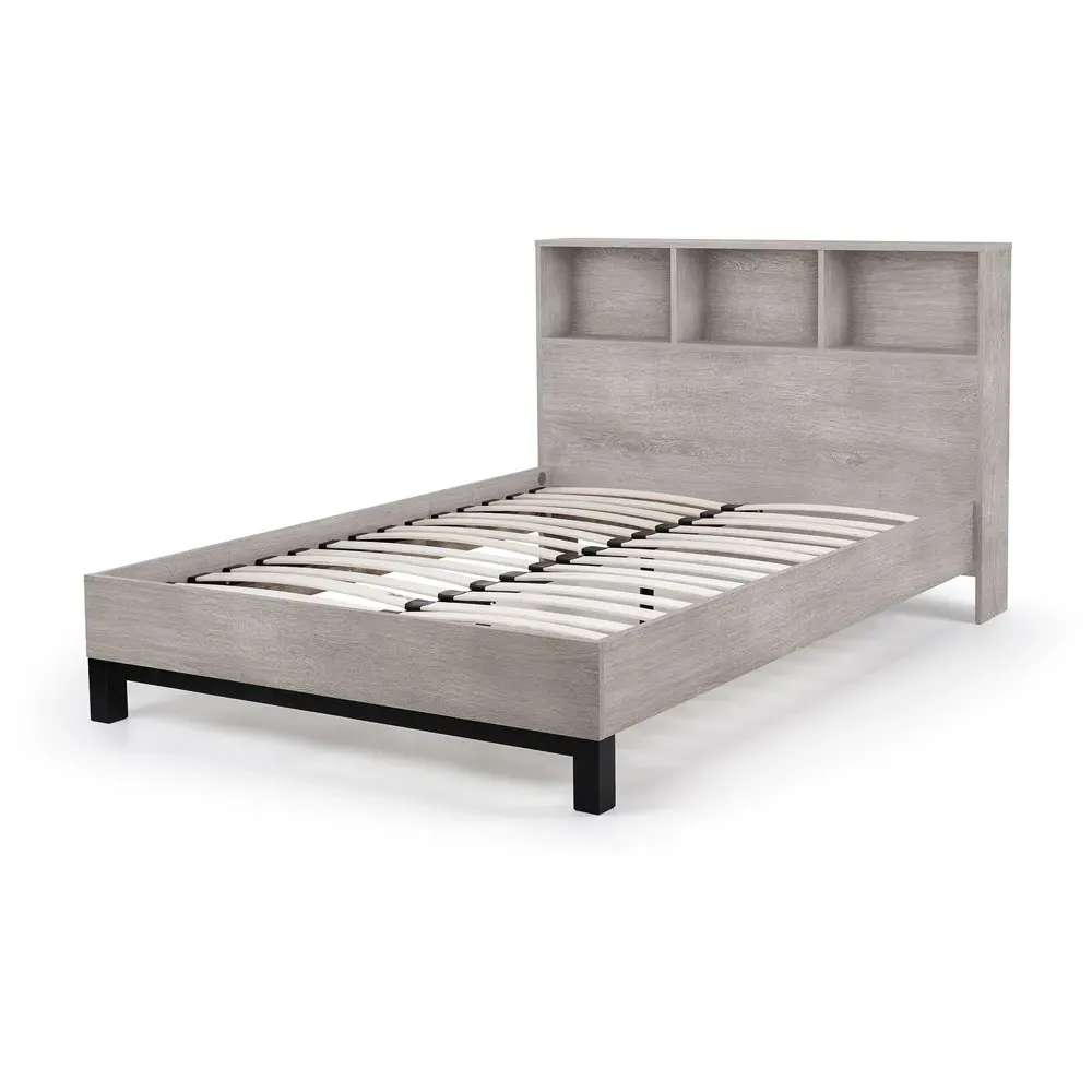 Bali King Size Bed with Bookcase Headboard - Grey, Oak