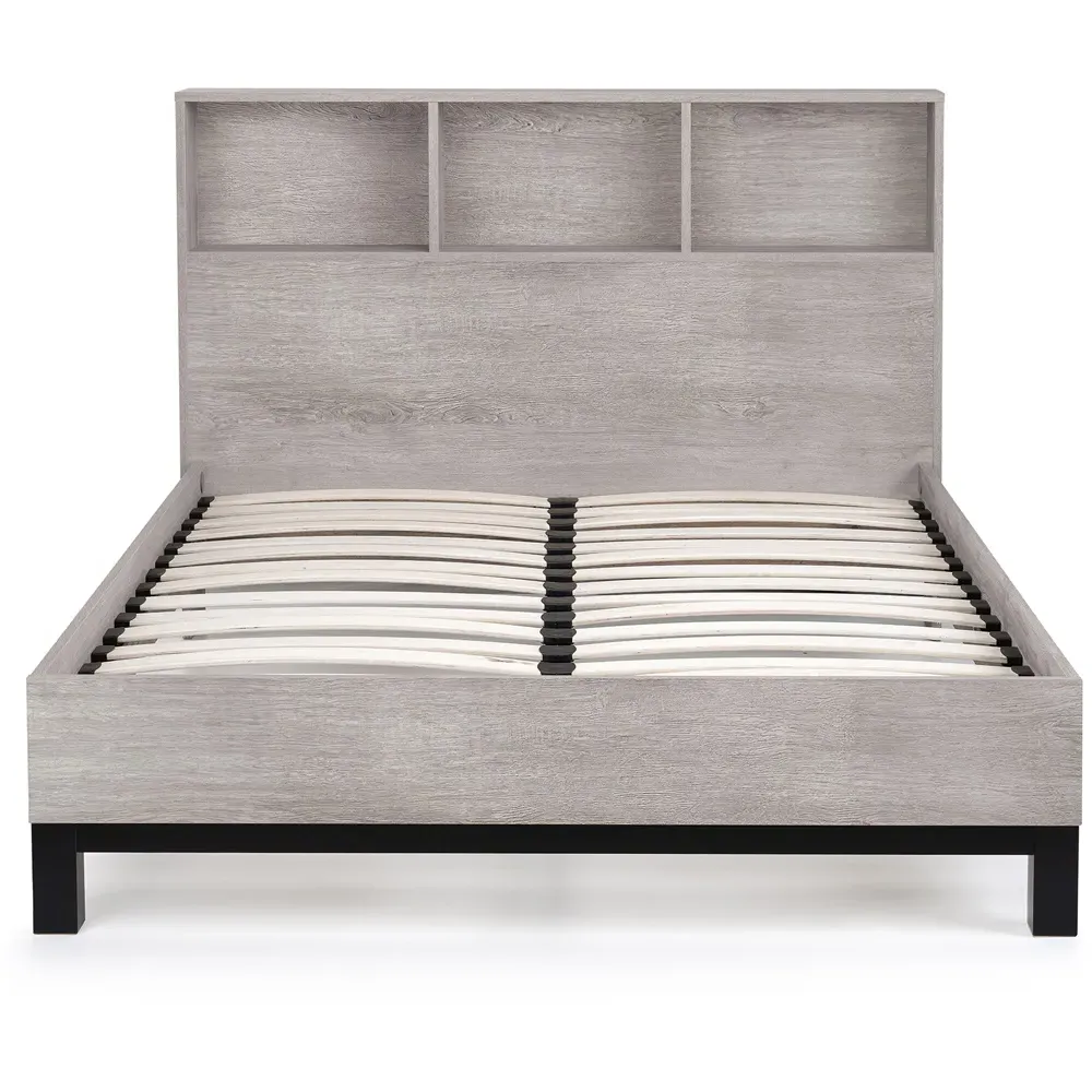 Bali King Size Bed with Bookcase Headboard - Grey, Oak