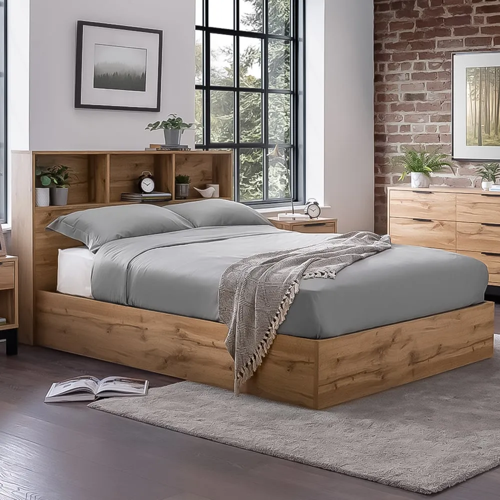 Bali King Size Storage Ottoman Bed - Light Oak