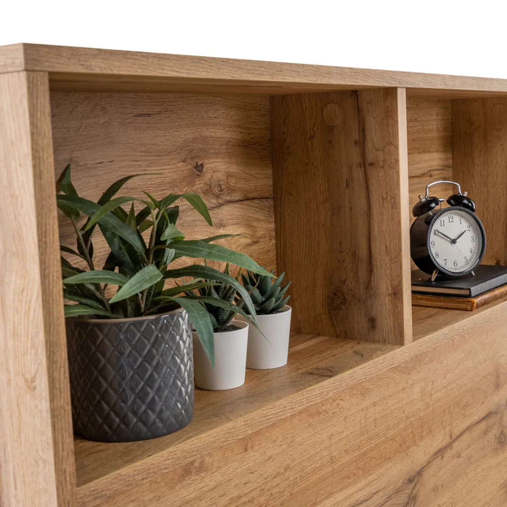 Bali Single Bed with Bookcase Headboard - Brown, Oak Effect