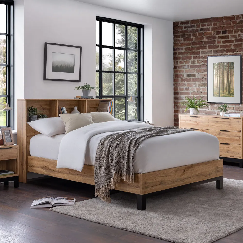 Bali Single Bed with Bookcase Headboard - Brown, Oak Effect