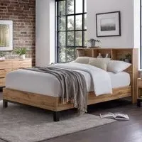 Bali Single Bed with Bookcase Headboard - Brown, Oak Effect