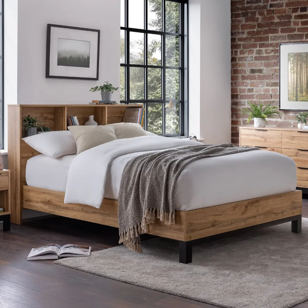 Bali Single Bed with Bookcase Headboard - Brown, Oak Effect