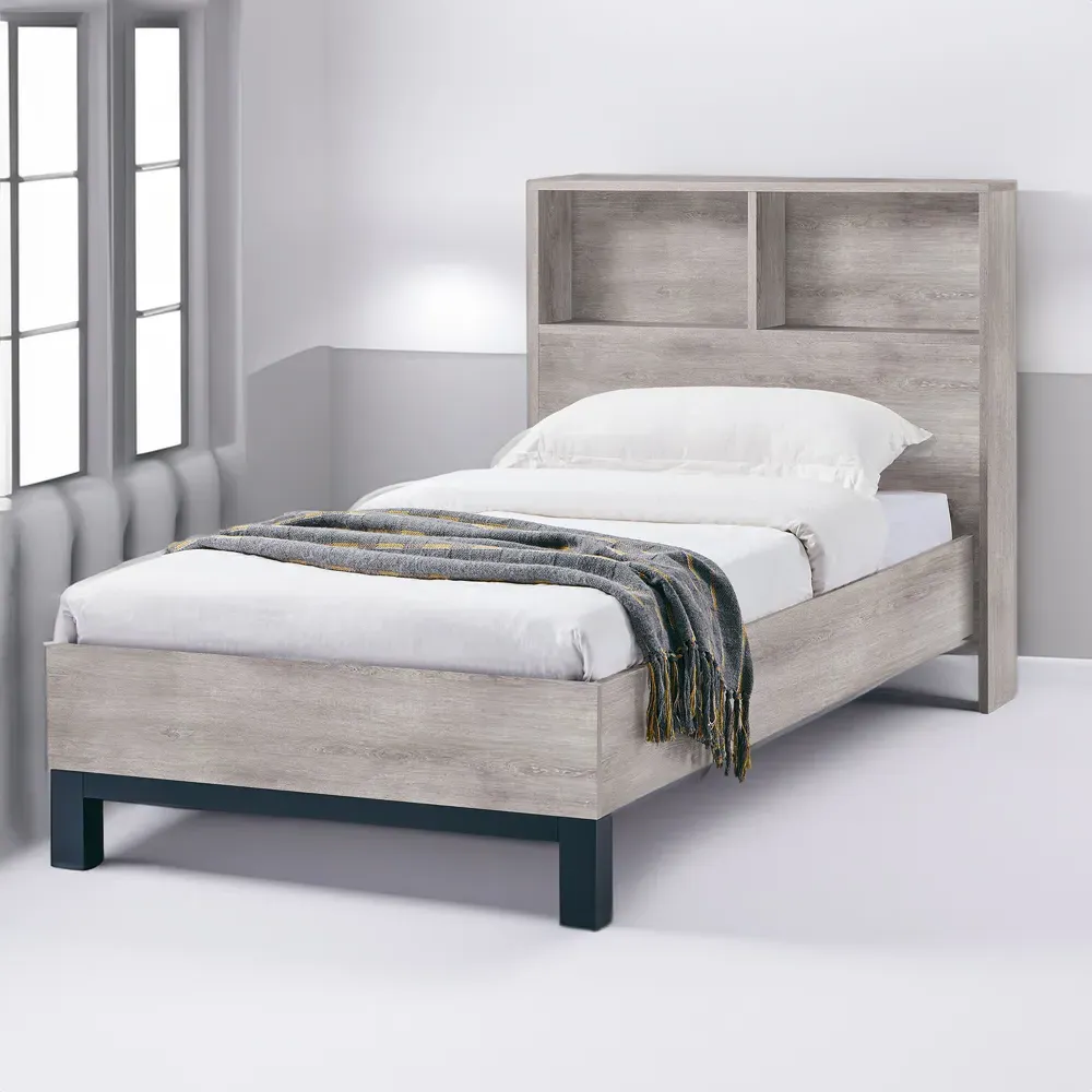 Bali Single Bed with Bookcase Headboard - Grey Oak image