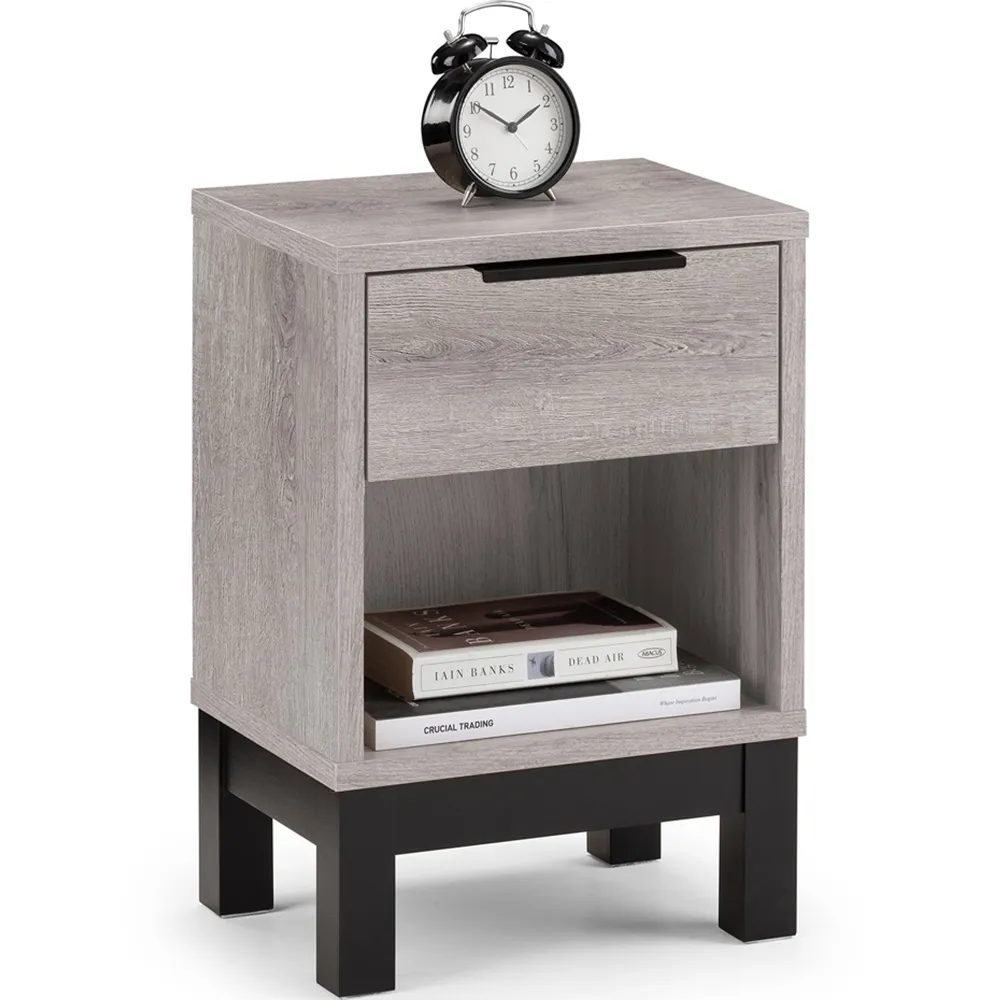 Bali Single Drawer Bedside Table - Grey Oak