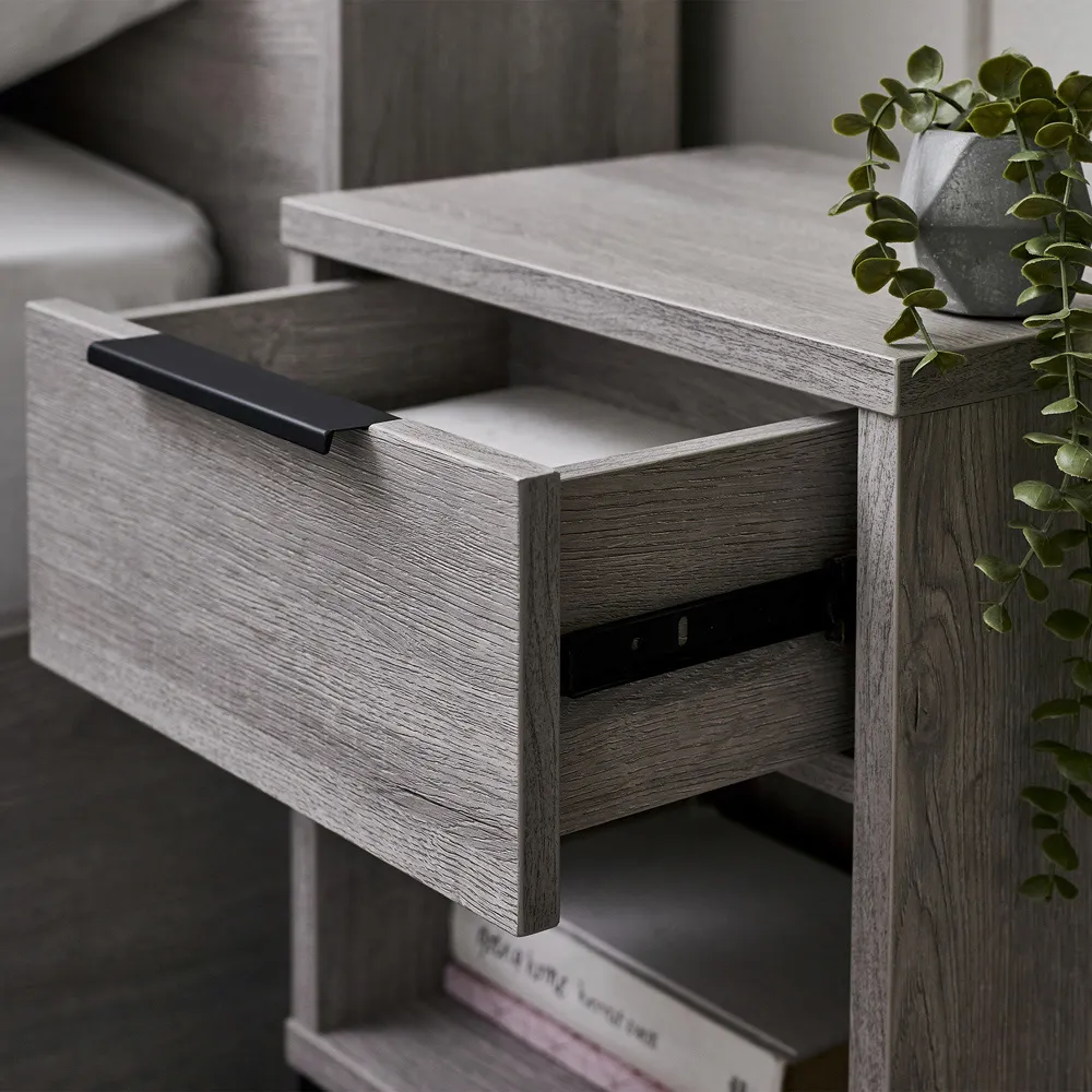 Bali Single Drawer Bedside Table - Grey Oak