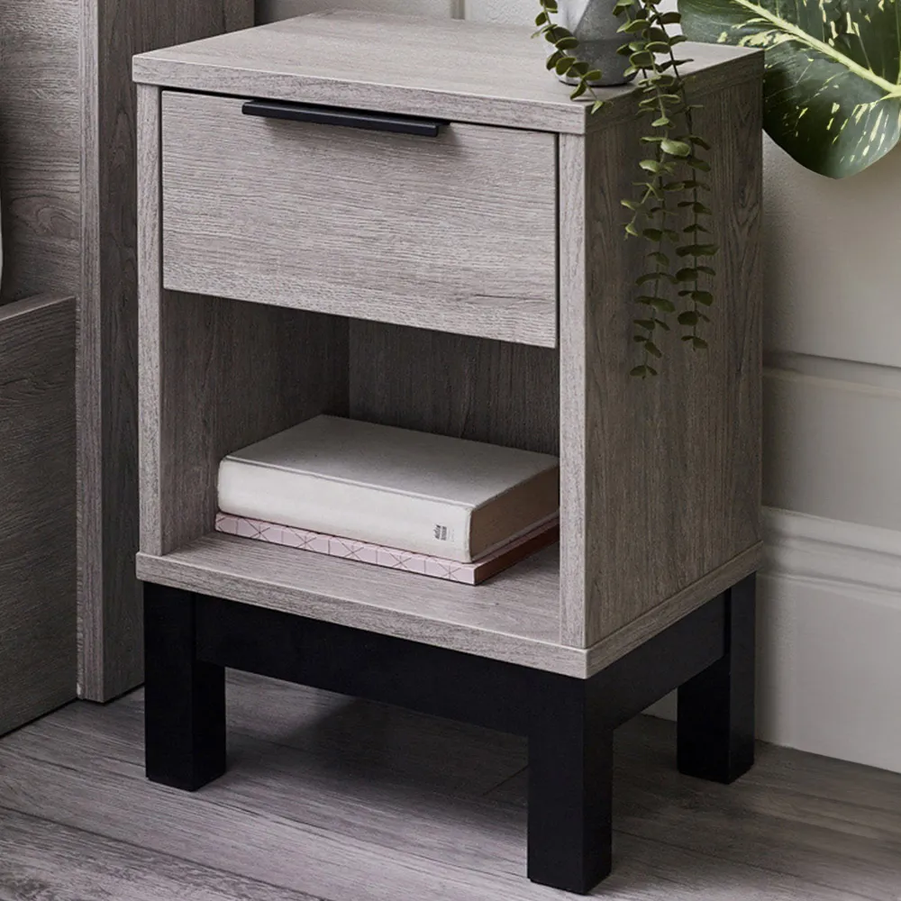 Bali Single Drawer Bedside Table - Grey Oak
