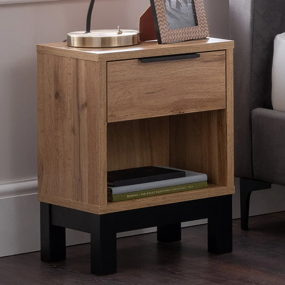 Bali Single Drawer Bedside Table - Oak image