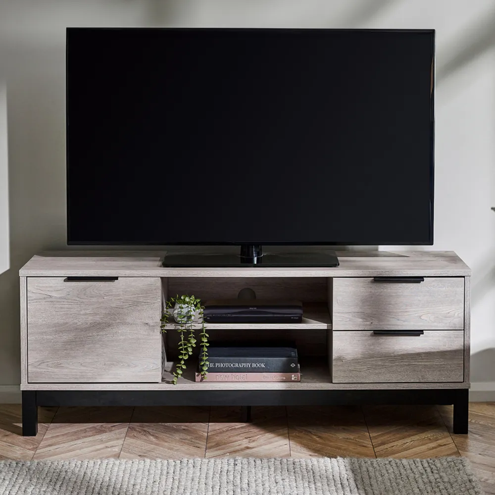 Bali TV Unit with Storage - Grey, Oak