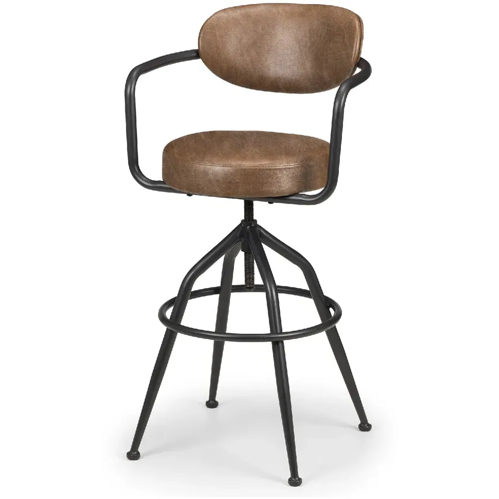 Barbican Bar Stool with Backrest - Brown, Faux Leather