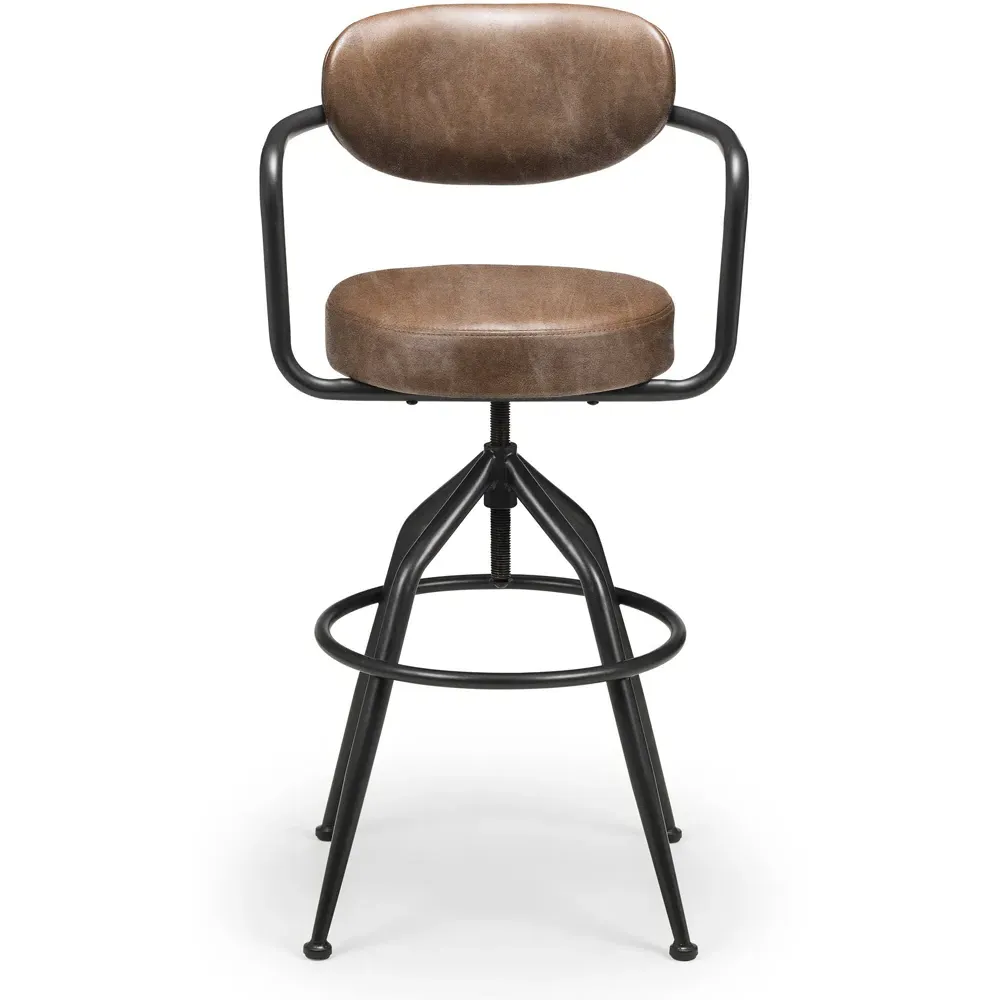 Barbican Bar Stool with Backrest - Brown, Faux Leather