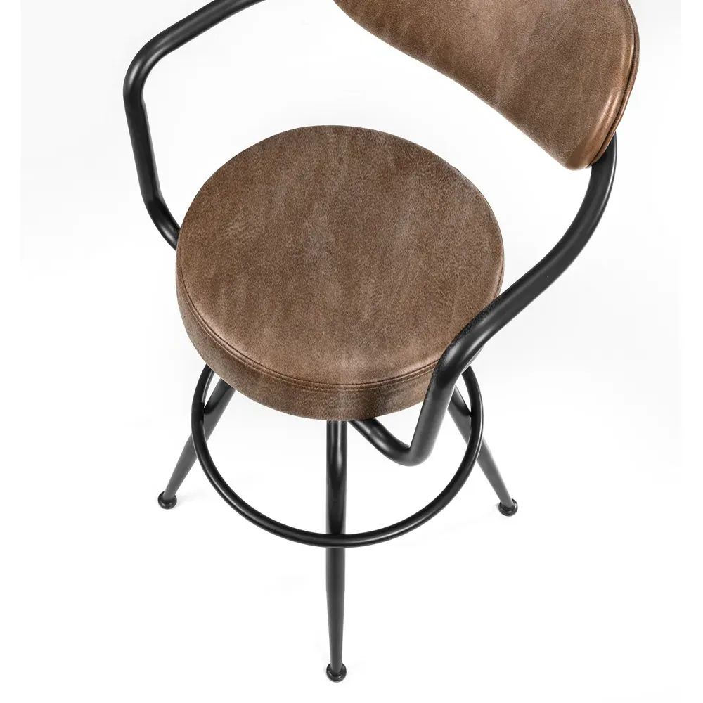 Barbican Bar Stool with Backrest - Brown, Faux Leather