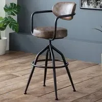 Barbican Bar Stool with Backrest - Brown, Faux Leather
