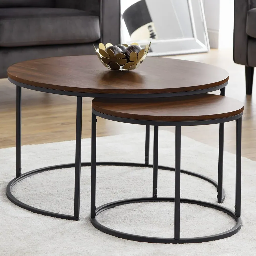 Bellini Round Nest of Tables Set of 2 - Walnut