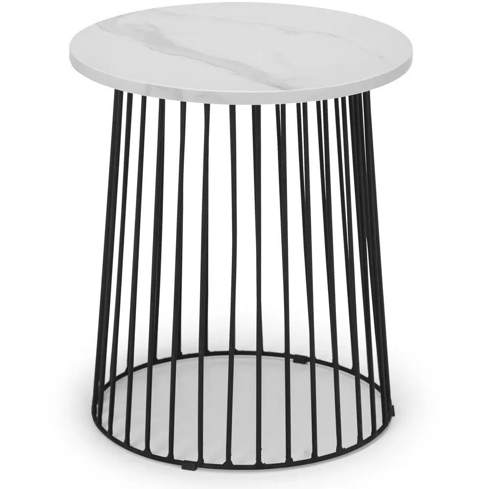 Broadway Round Wire Lamp Table - White, Marble