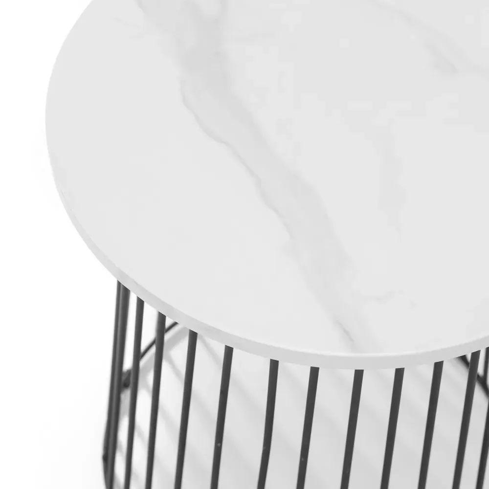 Broadway Round Wire Lamp Table - White, Marble