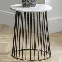 Broadway Round Wire Lamp Table - White, Marble