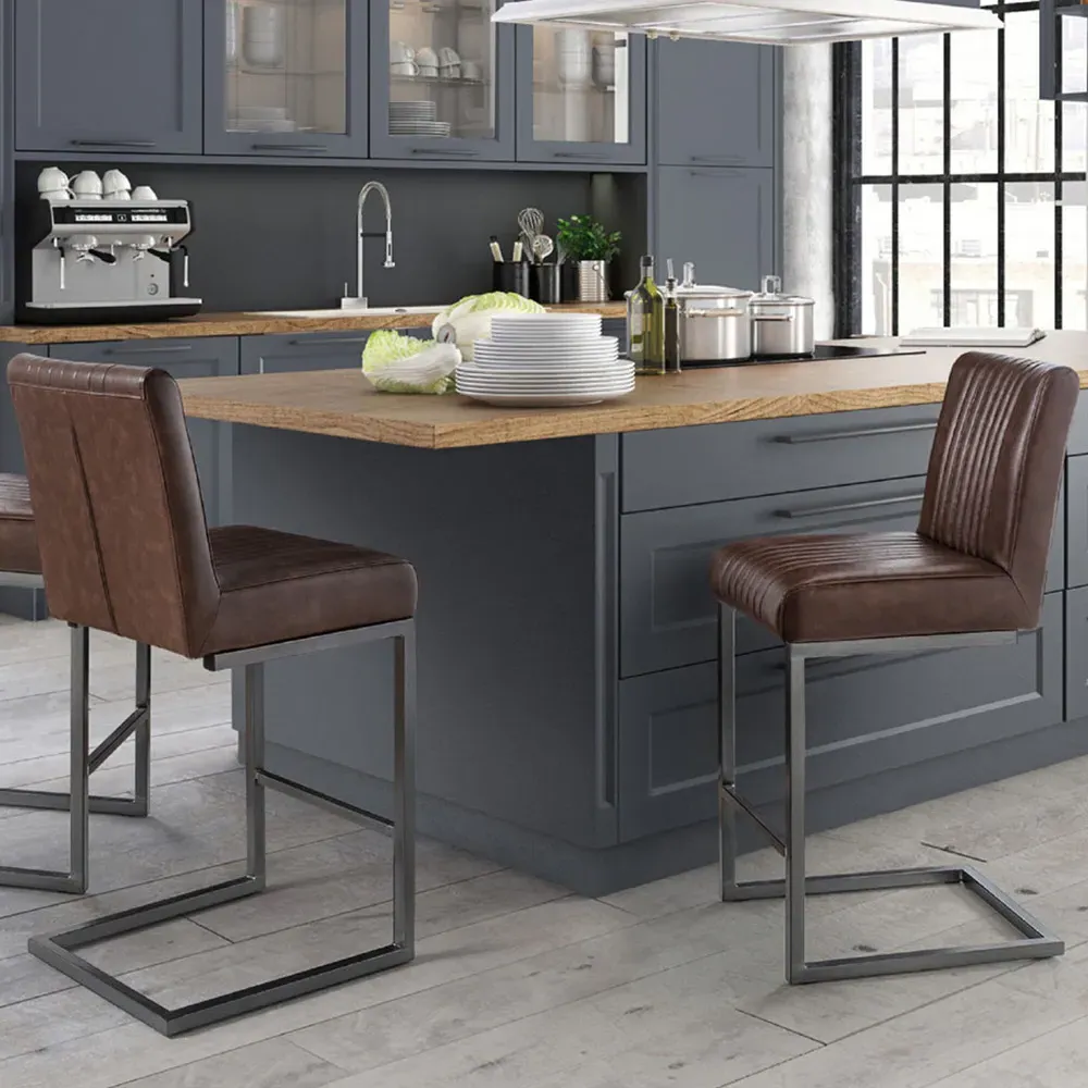 Brooklyn Bar Stool Set of 2 - Brown, Faux Leather