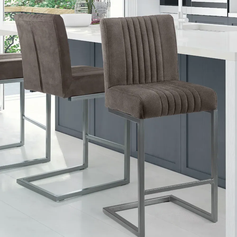 Brooklyn Bar Stool Set of 2 - Charcoal Grey, Faux Leather