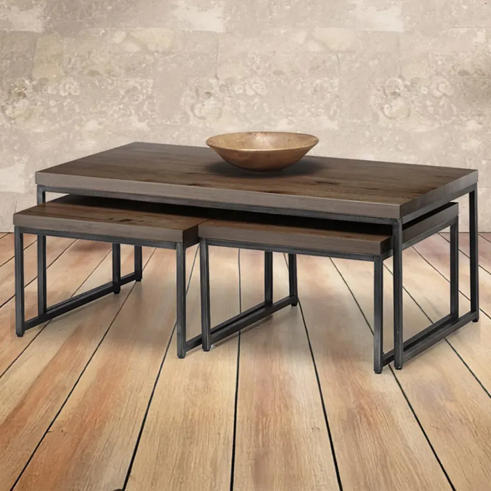 Brooklyn Dark Oak Nest of Tables Set of 3 - Brown, Oak image