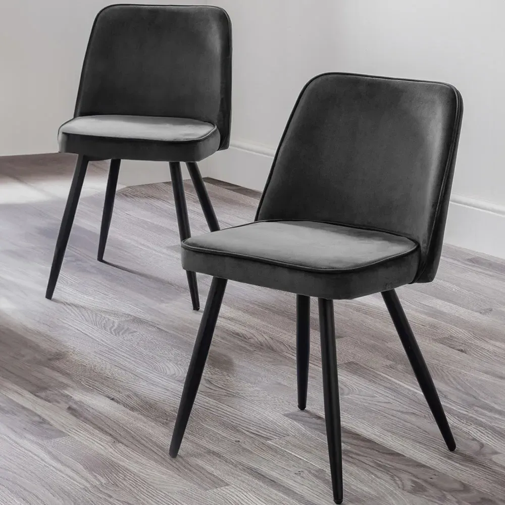 Burgess Set of 2 Dining Chairs - Grey, Velvet