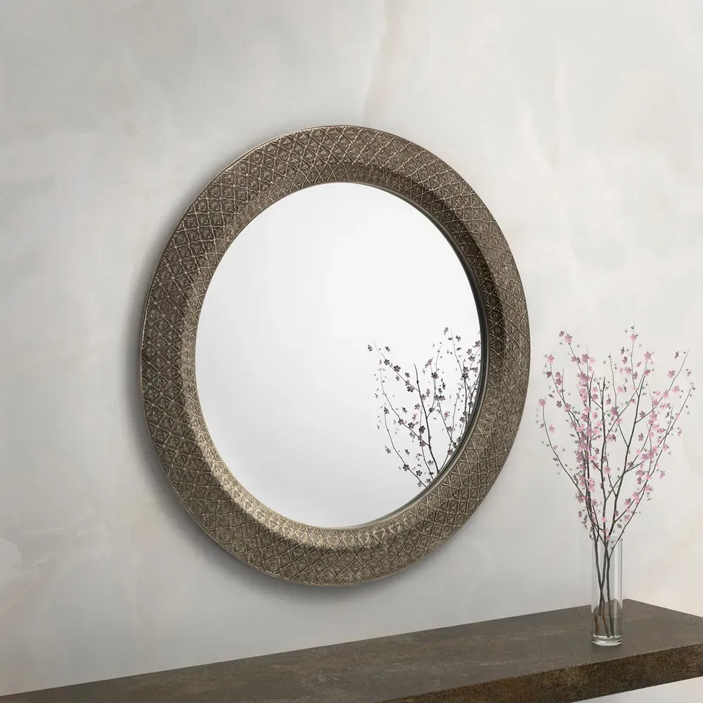 Cadence Large Round Wall Mirror - Silver, Pewter