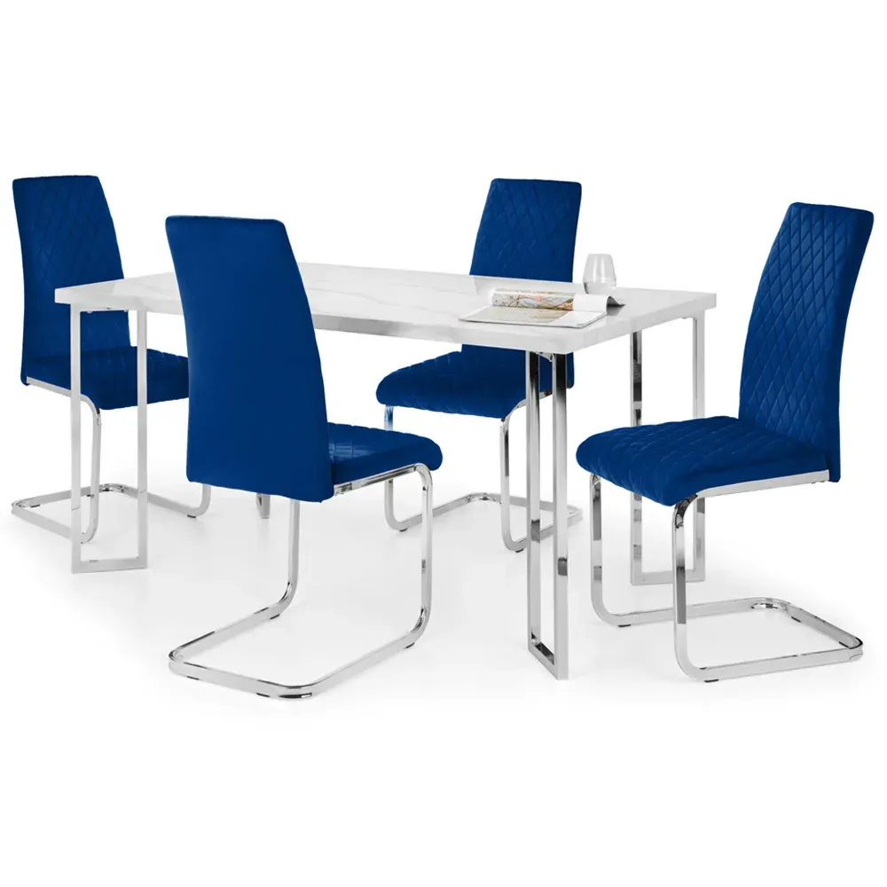 Calabria Set of 4 Dining Chairs with Diamond Stitching - Blue