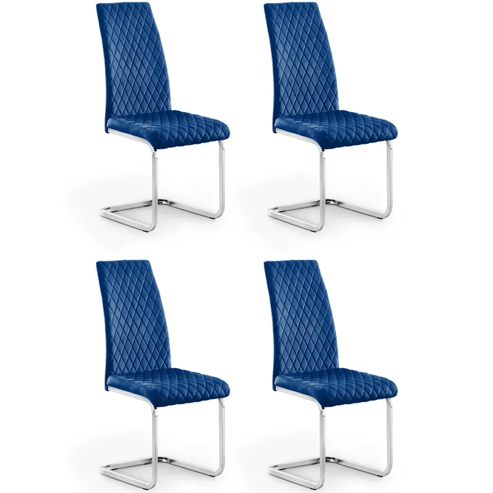 Calabria Set of 4 Dining Chairs with Diamond Stitching - Blue