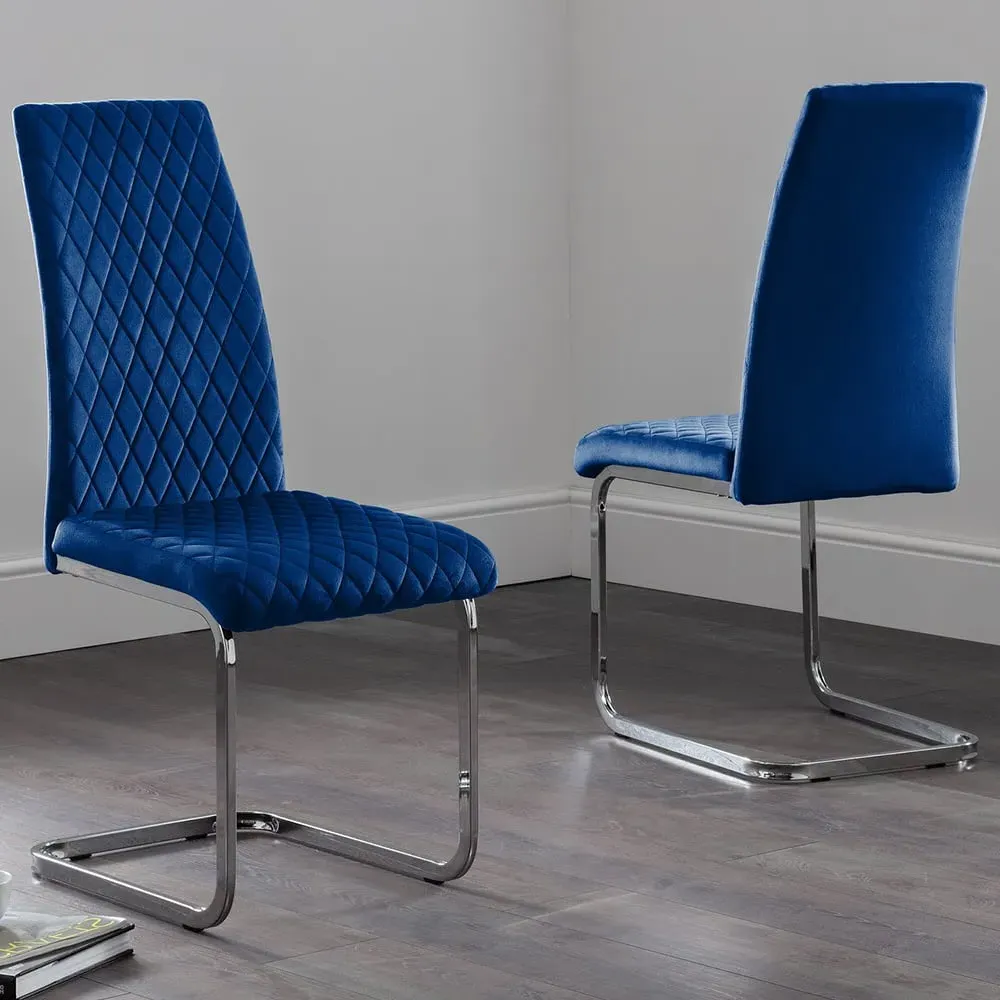 Calabria Set of 4 Dining Chairs with Diamond Stitching - Blue