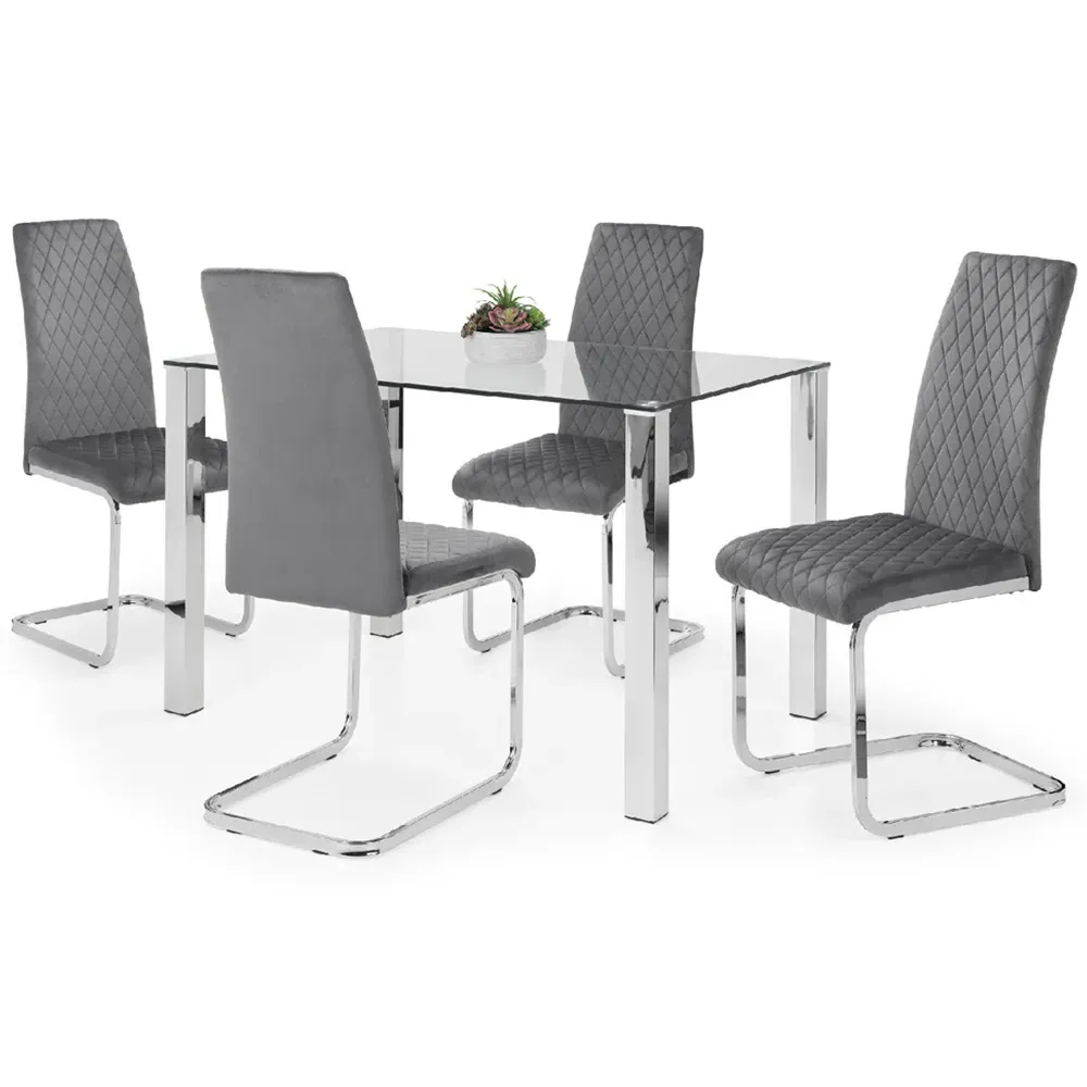 Calabria Set of 4 Dining Chairs with Diamond Stitching - Grey
