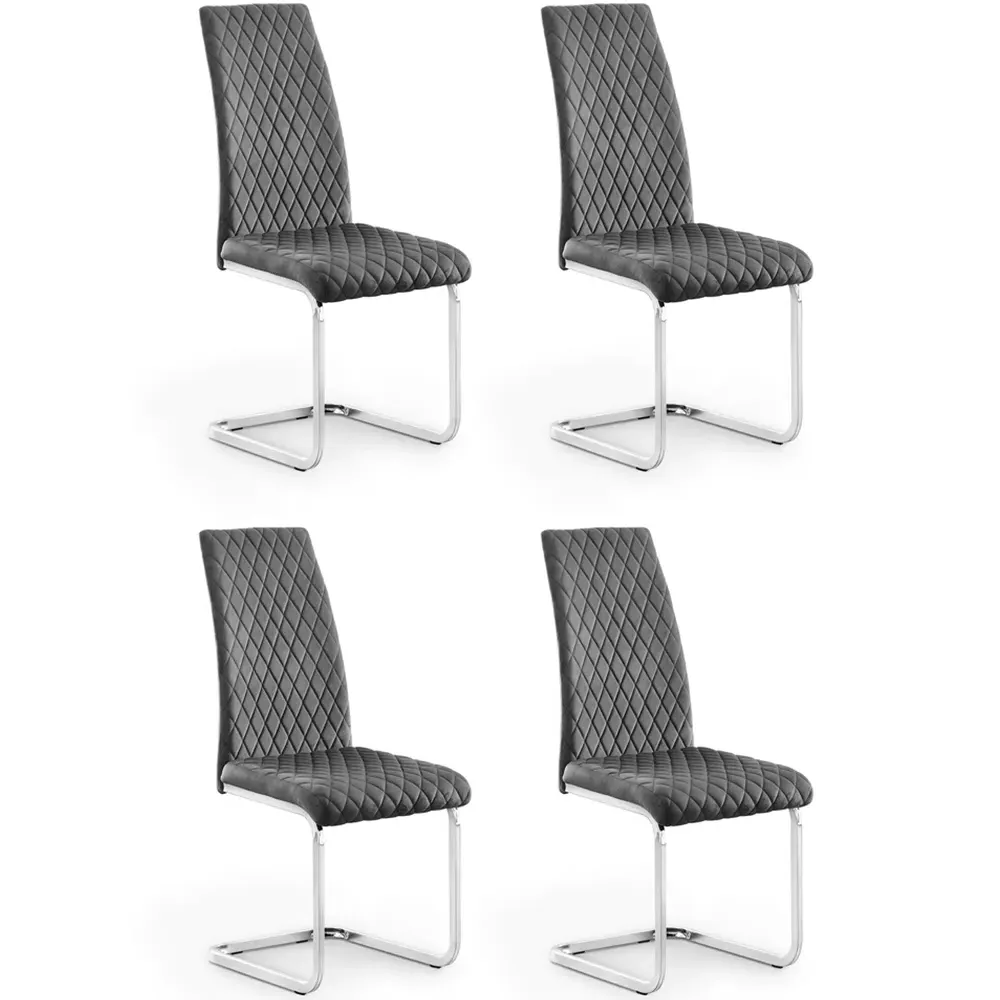 Calabria Set of 4 Dining Chairs with Diamond Stitching - Grey