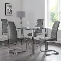 Calabria Set of 4 Dining Chairs with Diamond Stitching - Grey