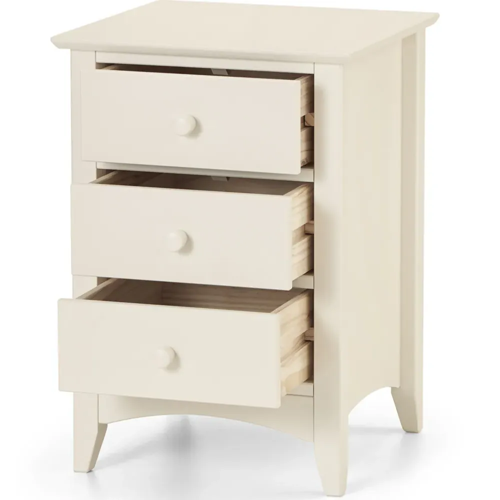 Cameo 3 Drawer Bedside Table - Stone White, Pine