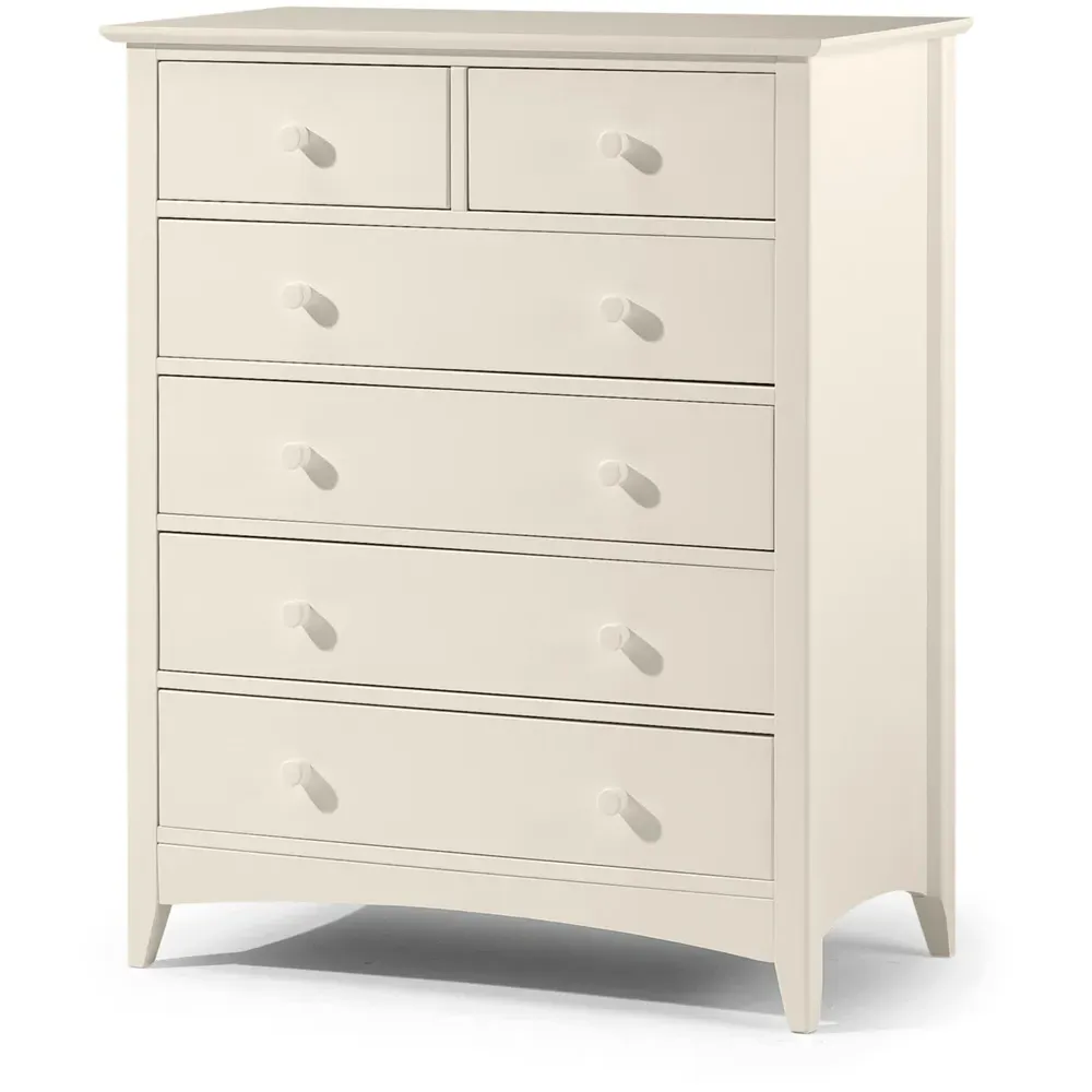 Cameo 6 Drawer Chest of Drawers - White, Pine