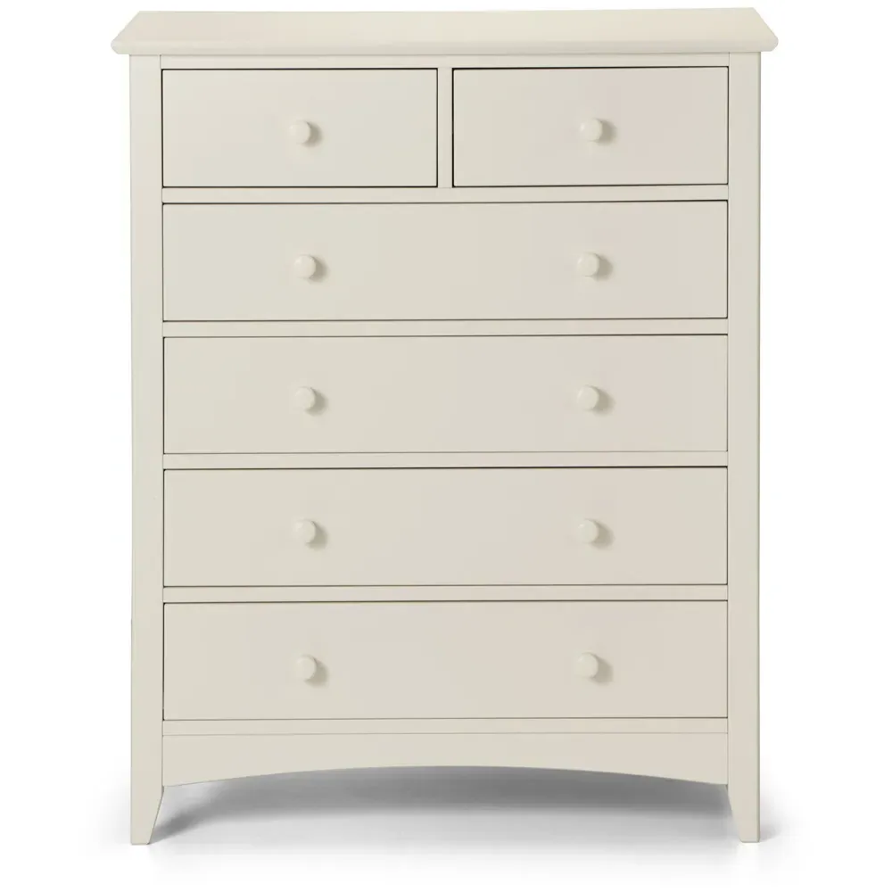 Cameo 6 Drawer Chest of Drawers - White, Pine