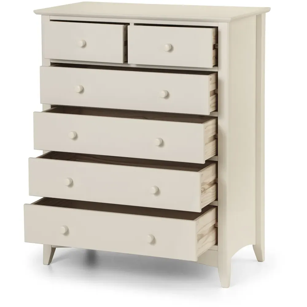 Cameo 6 Drawer Chest of Drawers - White, Pine