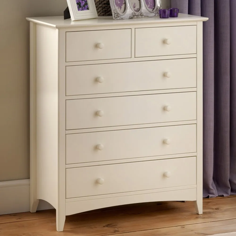 Cameo 6 Drawer Chest of Drawers - White, Pine