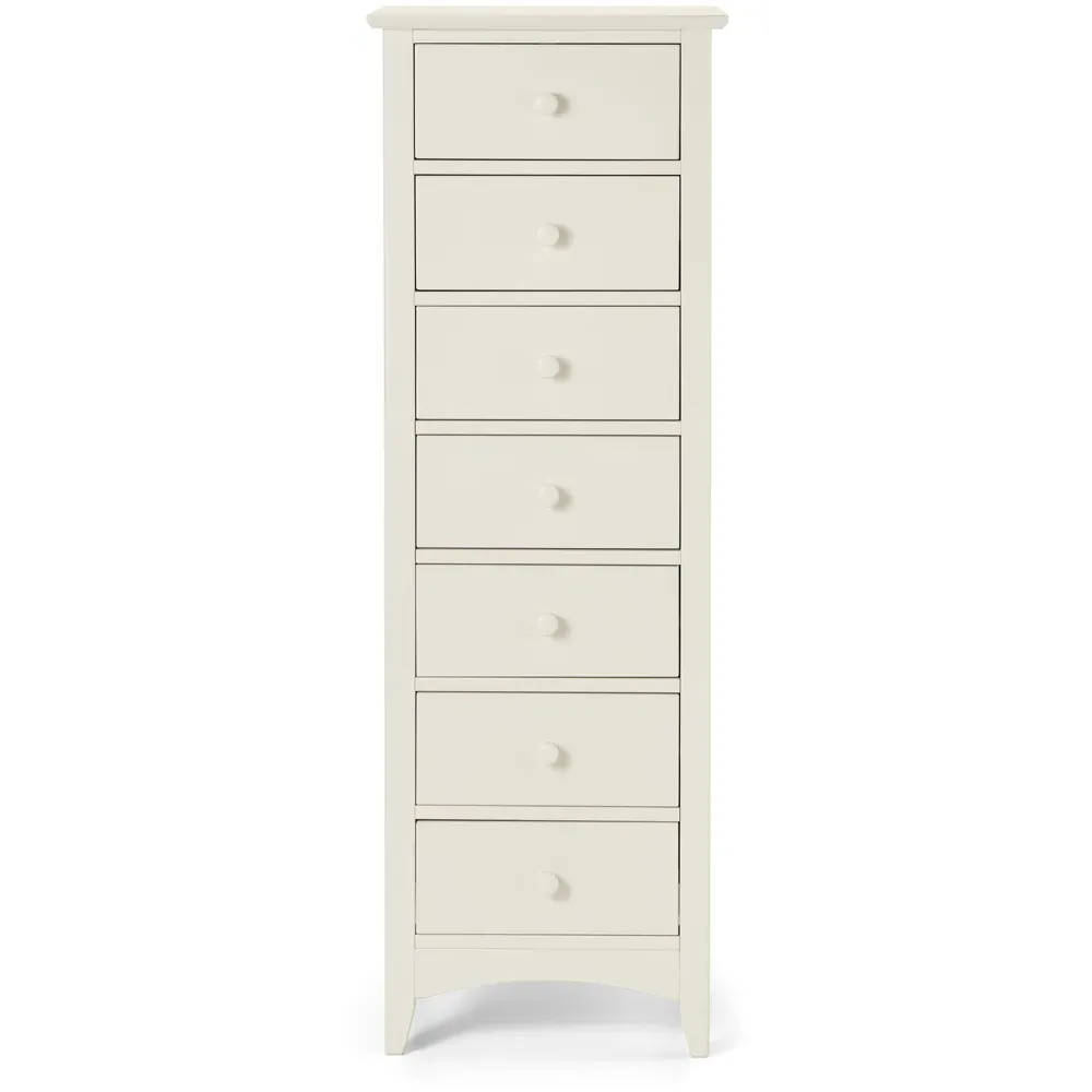 Cameo 7 Drawer Narrow Chest of Drawers - White, Pine