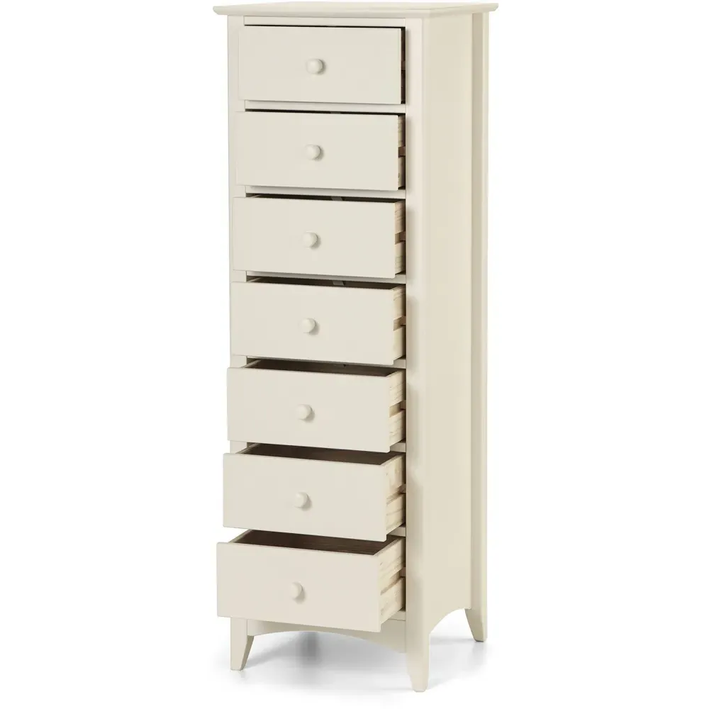 Cameo 7 Drawer Narrow Chest of Drawers - White, Pine