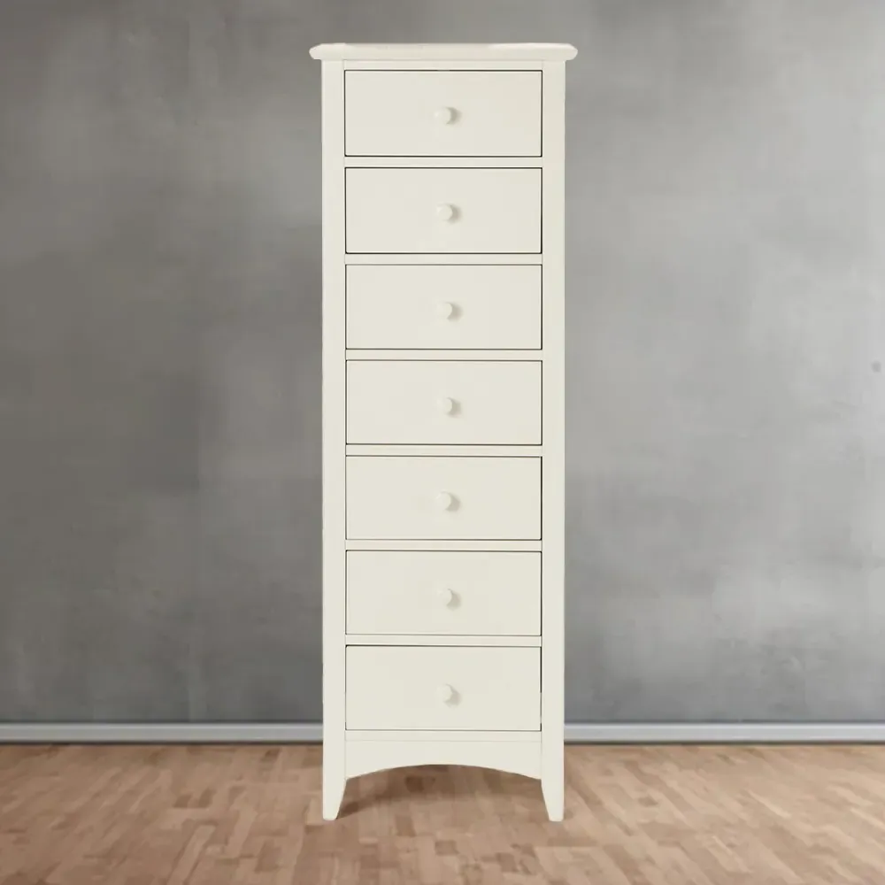 Cameo 7 Drawer Narrow Chest of Drawers - White, Pine image