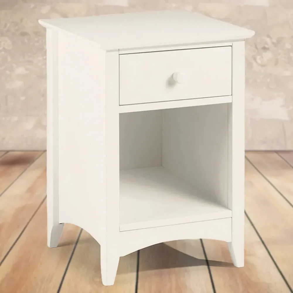 Cameo Single Drawer Bedside Table - Stone White, Pine
