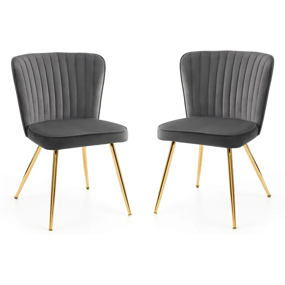 Cannes Set of 2 Dining Chairs - Grey, Velvet