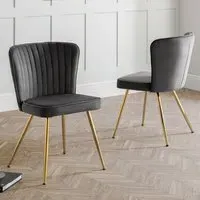 Cannes Set of 2 Dining Chairs - Grey, Velvet