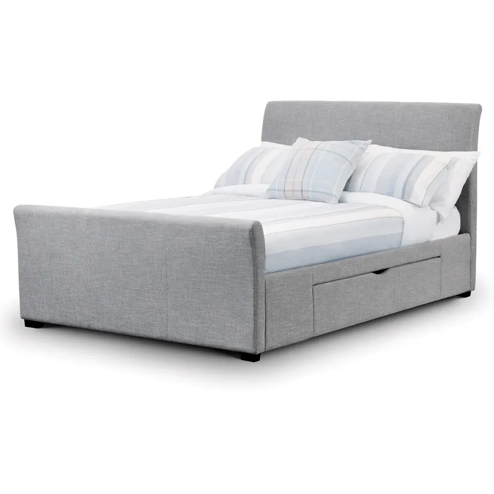 Capri Double Bed Frame with Storage - Light Grey, Fabric